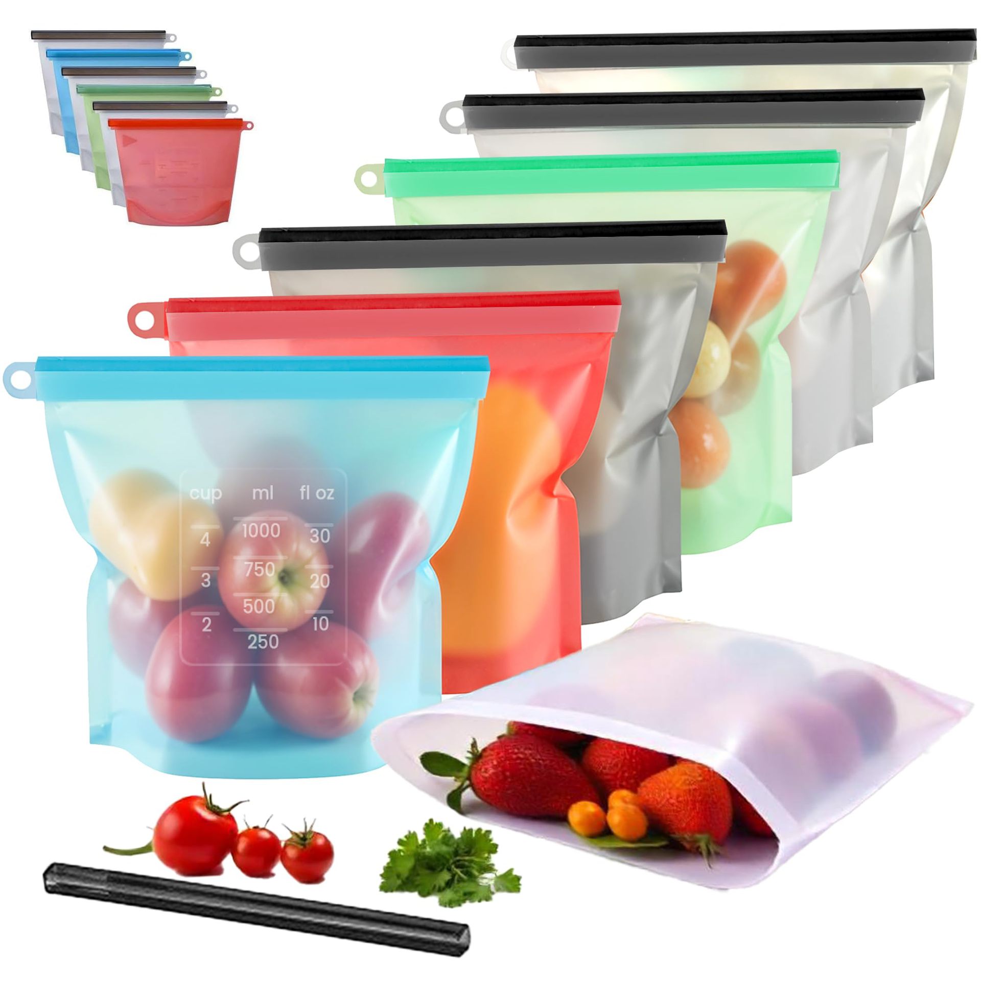 Reusable Zip Bag - 5pcs Silicone Food Storage Containers Leakproof