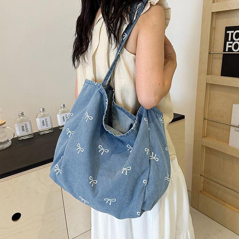 Ladies Bow Decor Denim Canvas  - Travel Accessories Tech review and price